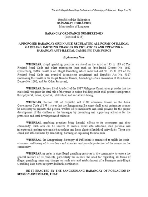 barangay ordinance on illegal gambling|Anti Illegal Gambling Ordinance .